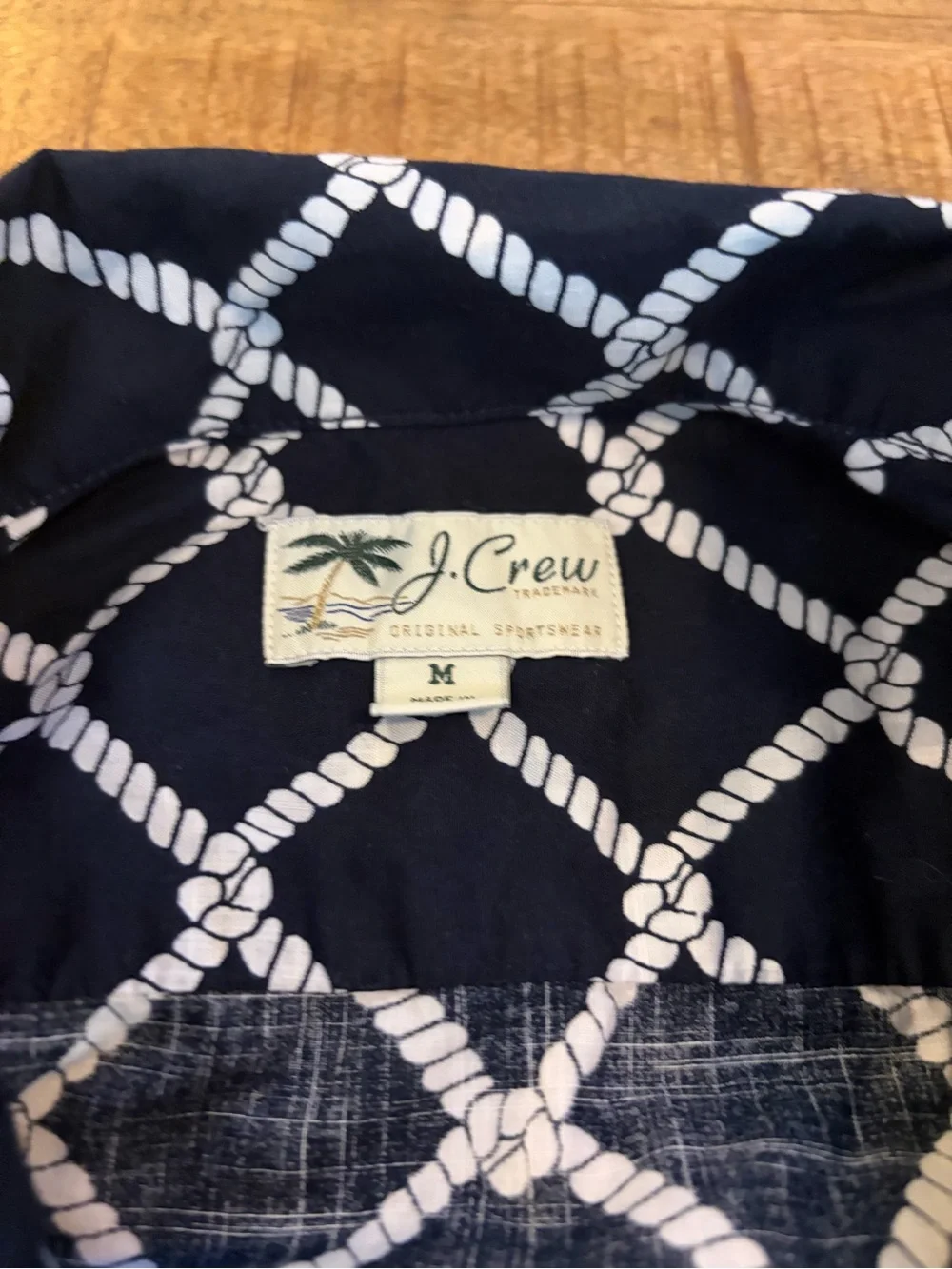 J. Crew Slub Cotton Camp Collar Button Up Shirt Mesh Rope Navy